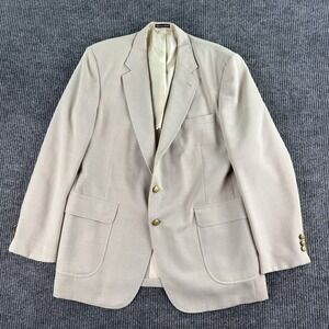 Vintage Stafford Blazer 44 L Beige Wool Premium Hopsack Golden Button Crest USA